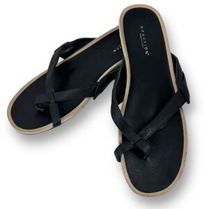 Reaction Kenneth Cole Womens Black Slip On Leather Wedge Sandals‎ Size 10M